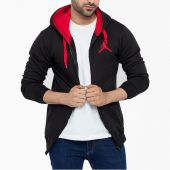 Black Fleece Stylish Zipper Hoodie With Red Contra